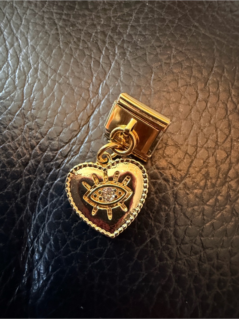 Gold Tone Evil Eye Heart Dangle Italian Charm Link